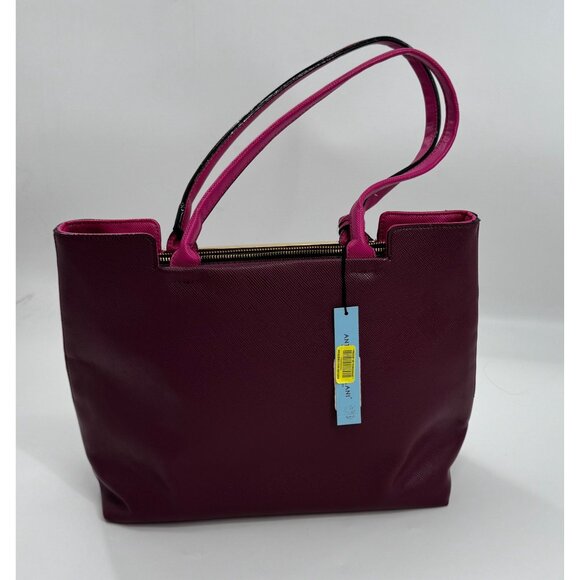 Antonio Melani Colorblock Berry & Pink Tote Bag With Tassel Keychain And Gold Ac - Picture 2 of 12